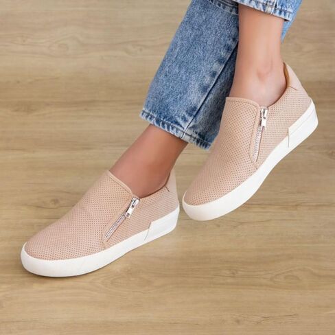 Zion Fashion Sneaker, Perforated Leather, Side Zip, White Platform Sole, Low-Top, Casual in Kuwait