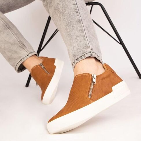 Zion Fashion Sneaker, Perforated Leather, Side Zip, White Platform Sole, Low-Top, Casual in Kuwait