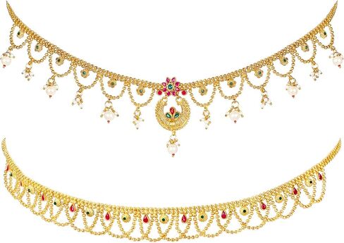 Aheli Combo of Gold Plated Kundan Pearl Waist Chains Adjustable Kamar Bandh Gift for Women in Saudi Arabia