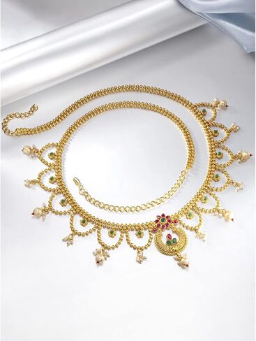 Aheli Combo of Gold Plated Kundan Pearl Waist Chains Adjustable Kamar Bandh Gift for Women in Saudi Arabia