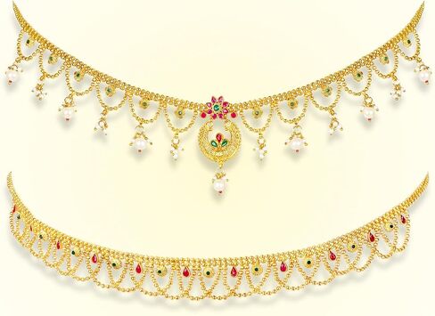 Aheli Combo of Gold Plated Kundan Pearl Waist Chains Adjustable Kamar Bandh Gift for Women in Saudi Arabia