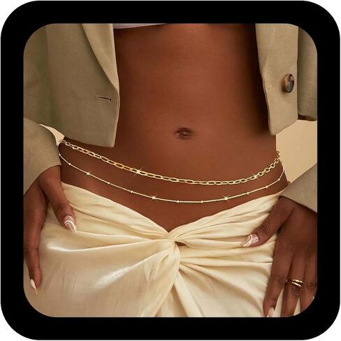 Boho Layered Ball Waist Chain Gold Bikini Waist Belt Vintage Paperclip Belly Chain Adjustable Summer Beach Thin Chains Accessories Jewelry for Women in Kuwait