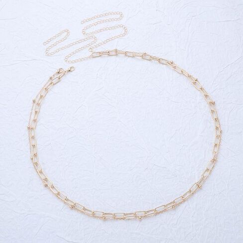 Boho Layered Ball Waist Chain Gold Bikini Waist Belt Vintage Paperclip Belly Chain Adjustable Summer Beach Thin Chains Accessories Jewelry for Women in Kuwait