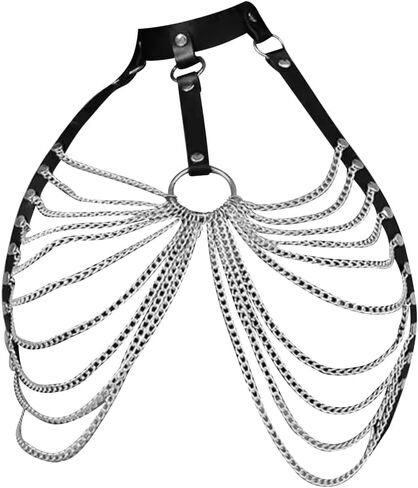Punk Chest Chain for Women, Faux Leather Body Harness Gothic Adjustable Chest Chain, Belt Belly Bra Body Chain for Her in Saudi Arabia