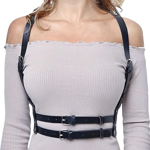 Punk Chest Chain for Women, Faux Leather Body Harness Gothic Adjustable Chest Chain, Belt Belly Bra Body Chain for Her in Saudi Arabia