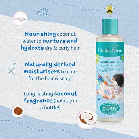 Childs Farm, Coco-Nourish Shampoo contains natural corn and coconut cleansers to gently clean and nourish hair leaving curls defined, 8.4 Fl Oz in Kuwait