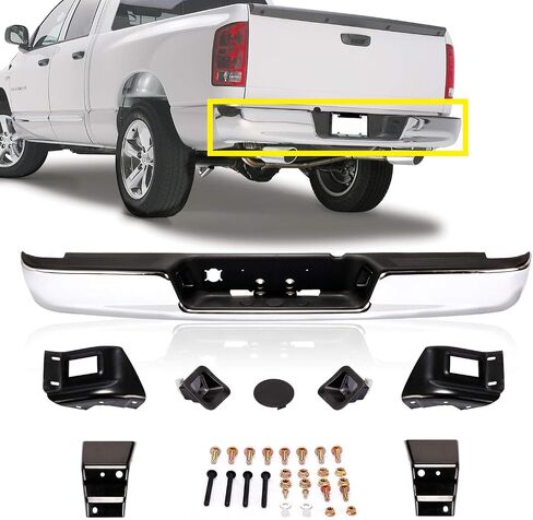 CarPartsDepot Rear Step Bumper Chrome Bar Pickup License Lamp Replacement Black Step Pad 2002-2009 DODGE Ram 1500 2500 3500 Pickup Truck CH1103111 in Saudi Arabia