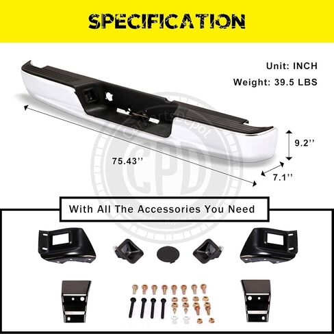CarPartsDepot Rear Step Bumper Chrome Bar Pickup License Lamp Replacement Black Step Pad 2002-2009 DODGE Ram 1500 2500 3500 Pickup Truck CH1103111 in Saudi Arabia