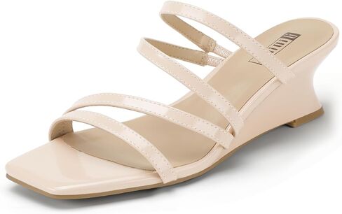 IDIFU IN2 Strappy Wedge Sandals for Women Dressy Low Mule Wedges Heels Sandals Open Square Toe Heels Wedge Shoes Dress Shoes for Women Comfortable Bridal Wedding Prom Wedges in Saudi Arabia