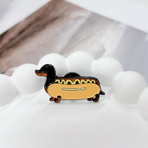 Hot Dog Dachshund Brooch Enamel Pin for Women Girls Funny Cute Animal Lapel Pins Cartoon Novelty Fastfood Badge Creative Food Brooches Backpack Clothes Hat Jacket Decoration Friendship Gift in Saudi Arabia