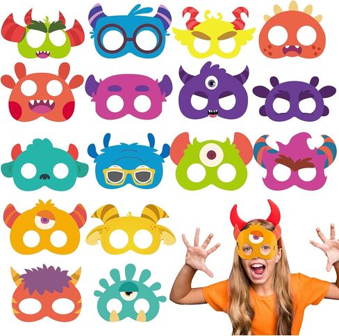 32 Pcs Monster Safari Animal Face Masks for Kids Monster Jungle Forest Zoo Animals Cartoon Masks for Animal Theme Birthday Party Decorations(Jungle) in Kuwait