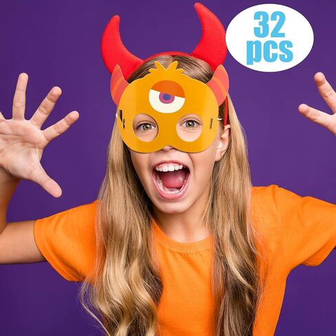 32 Pcs Monster Safari Animal Face Masks for Kids Monster Jungle Forest Zoo Animals Cartoon Masks for Animal Theme Birthday Party Decorations(Jungle) in Kuwait