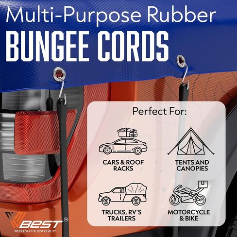 Rubber Bungee Cords with Hooks – Heavy Duty 15" Bungee Straps (6 Pack), 1.8X Max Stretch, Over 200 lbs Load – 100% EPDM Rubber & S-Hooks for Cargo, Tarps, Outdoor Use in Kuwait