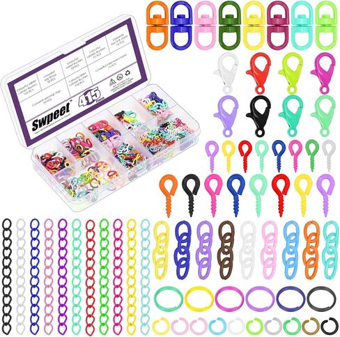 SWPEET 68PCS 8COLORS CWIVER LOBSSTER CLAW مع مقاطع سلسلة مفاتيح على شكل قلب ، وحلقات القفزة المفتوحة ومجموعة متنوعة من سلاسل الكرة ، ومقطع Carabiner Metal Carabiner للاتصال وصنع الحرف DIY in Saudi Arabia