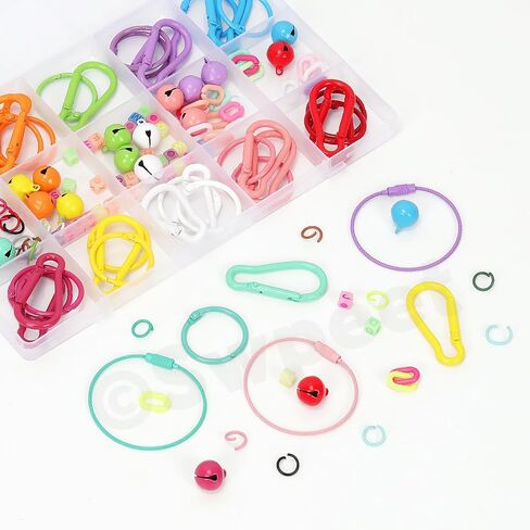 SWPEET 68PCS 8COLORS CWIVER LOBSSTER CLAW مع مقاطع سلسلة مفاتيح على شكل قلب ، وحلقات القفزة المفتوحة ومجموعة متنوعة من سلاسل الكرة ، ومقطع Carabiner Metal Carabiner للاتصال وصنع الحرف DIY in Saudi Arabia