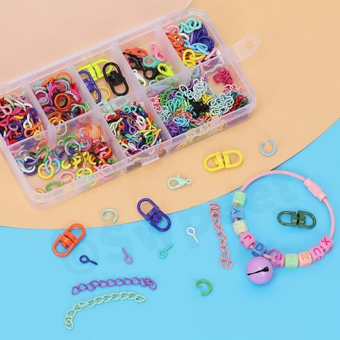 SWPEET 68PCS 8COLORS CWIVER LOBSSTER CLAW مع مقاطع سلسلة مفاتيح على شكل قلب ، وحلقات القفزة المفتوحة ومجموعة متنوعة من سلاسل الكرة ، ومقطع Carabiner Metal Carabiner للاتصال وصنع الحرف DIY in Saudi Arabia