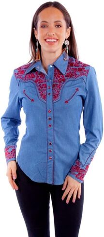 Scully Multi Colored Embroidered Yoke and Sleeve Western Shirt PL654C DEN *** in Kuwait
