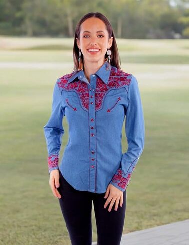 Scully Multi Colored Embroidered Yoke and Sleeve Western Shirt PL654C DEN *** in Kuwait