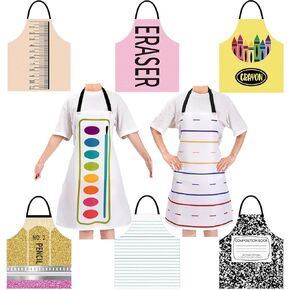 8 PCS Halloween Teacher Stealery Costumes Apron for Comple Group Halloween Artist Crayon Marker Pencil Notebook School Assume للعودة إلى المدرسة in Kuwait