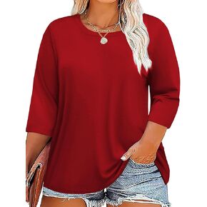 Plus Size 3/4 Sleeve T Shirts Women Fall Tops Round Neck Tshirts Tunic Casual Tee in Kuwait