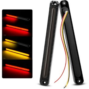 Jerbor 10" LED Trailer Tail Light Bar Brake Stop Turn Signal Lights Assembly Identification Red & Amber Sequential Strobe Strip Lamp w/Smoked Lens Waterproof for Truck Pickup Offroad RV ATV UTV 2Pcs in Kuwait