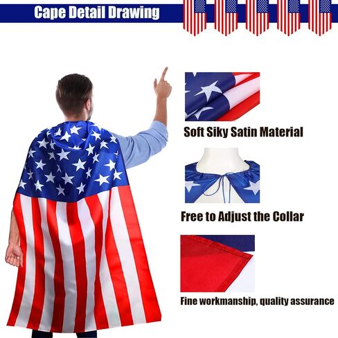 Maklulu American Flag Costume Cape, 4th of July American Flag Cape USA Patriotic Flag Cloak in Kuwait