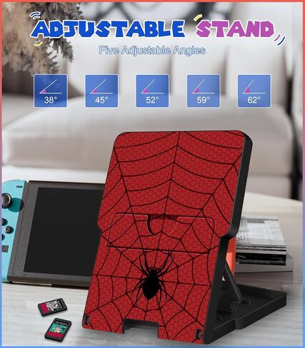 حامل Lotadilo Switch لجهاز Nintendo Switch/OLED - حامل لطيف للنساء والفتيات والأولاد والأطفال والمراهقين بتصميم كرتوني رائع حامل هاتف قابل للتعديل وقابل للحمل وقابل للطي، أسود وأحمر in Kuwait