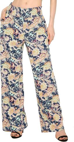 Women's Casual Wide Leg Floral Print Palazzo Lounge Pant Stretchy Boho Pants in Saudi Arabia
