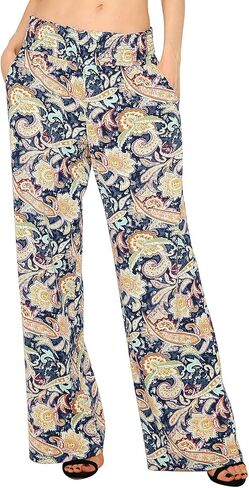 Women's Casual Wide Leg Floral Print Palazzo Lounge Pant Stretchy Boho Pants in Saudi Arabia