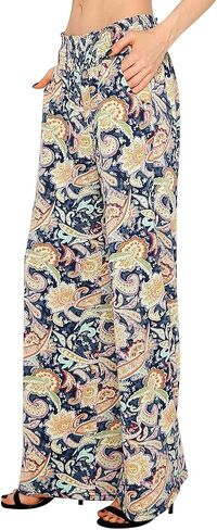 Women's Casual Wide Leg Floral Print Palazzo Lounge Pant Stretchy Boho Pants in Saudi Arabia
