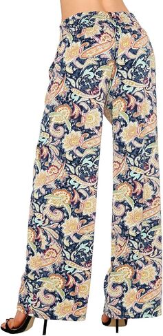 Women's Casual Wide Leg Floral Print Palazzo Lounge Pant Stretchy Boho Pants in Saudi Arabia