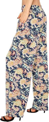 Women's Casual Wide Leg Floral Print Palazzo Lounge Pant Stretchy Boho Pants in Saudi Arabia