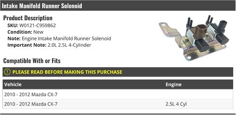 Intake Manifold Runner Solenoid - Compatible with 2010-2012 Mazda CX-7 2.5L 4-Cylinder in Saudi Arabia