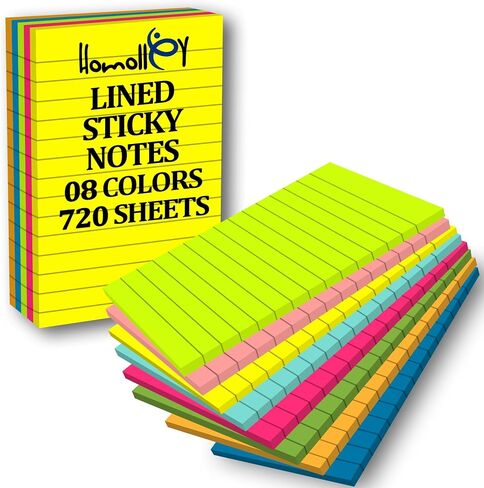 12 Pack Lined Sticky Notes 4x6 Inch – Large Ruled Self-Stick Note Pads (720 Sheets Total, 8 Bright Colors) with Strong Adhesive for Office, School & Home Use in Saudi Arabia