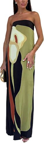 ACOSAP Women Y2k Strapless Maxi Dress Summer Backless Floral Long Tube Dress Off Shoulder Cocktail Party Dress in Kuwait