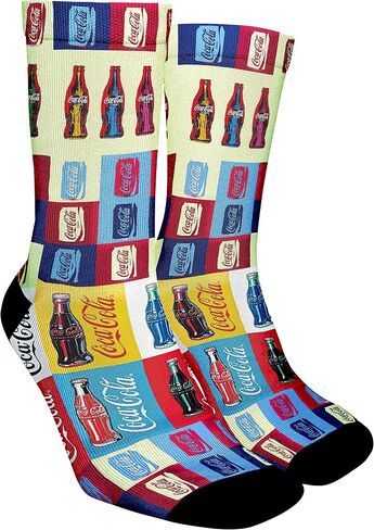 Premium Crew Socks Fun Cotton Blend with Cool Cute Colorful Soft Casual Pattern Design Dress Gift Novelty for Men Women Unisex (Coca-Cola Socks) in Saudi Arabia