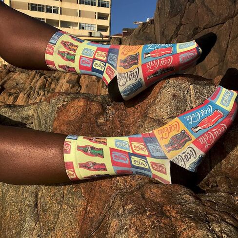 Premium Crew Socks Fun Cotton Blend with Cool Cute Colorful Soft Casual Pattern Design Dress Gift Novelty for Men Women Unisex (Coca-Cola Socks) in Saudi Arabia
