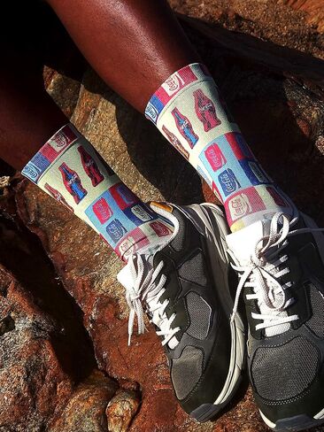 Premium Crew Socks Fun Cotton Blend with Cool Cute Colorful Soft Casual Pattern Design Dress Gift Novelty for Men Women Unisex (Coca-Cola Socks) in Saudi Arabia
