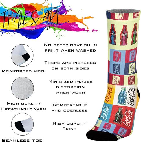 Premium Crew Socks Fun Cotton Blend with Cool Cute Colorful Soft Casual Pattern Design Dress Gift Novelty for Men Women Unisex (Coca-Cola Socks) in Saudi Arabia