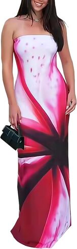 ACOSAP Women Y2k Strapless Maxi Dress Summer Backless Floral Long Tube Dress Off Shoulder Cocktail Party Dress in Kuwait