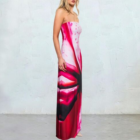 ACOSAP Women Y2k Strapless Maxi Dress Summer Backless Floral Long Tube Dress Off Shoulder Cocktail Party Dress in Kuwait