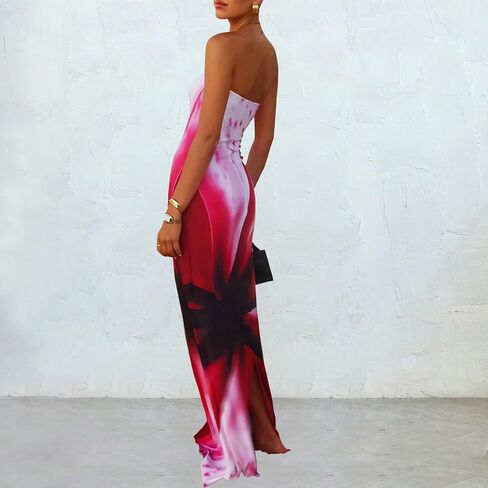 ACOSAP Women Y2k Strapless Maxi Dress Summer Backless Floral Long Tube Dress Off Shoulder Cocktail Party Dress in Kuwait