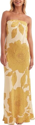 ACOSAP Women Y2k Strapless Maxi Dress Summer Backless Floral Long Tube Dress Off Shoulder Cocktail Party Dress in Kuwait