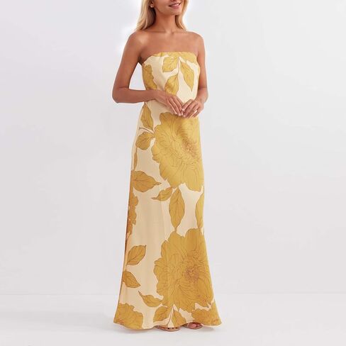 ACOSAP Women Y2k Strapless Maxi Dress Summer Backless Floral Long Tube Dress Off Shoulder Cocktail Party Dress in Kuwait