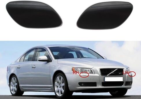 Front Bumper Headlight Washer Nozzle Jet Cover Cap for Volvo S80 2007 2008 2009 2010-2013 39870059 30655458 30655459 39870060(Black-Right) in Saudi Arabia