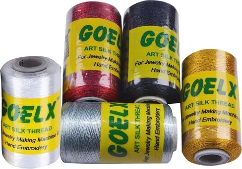 Silk Thread Spools for Wrapping Shiny Bright 5 Colours - Red,Blue,Green,Orange and Yellow in Kuwait