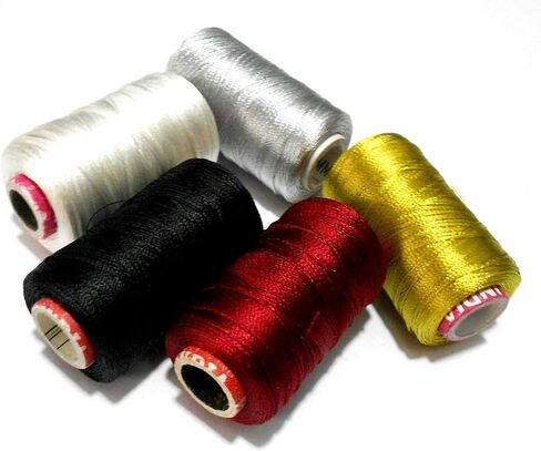 Silk Thread Spools for Wrapping Shiny Bright 5 Colours - Red,Blue,Green,Orange and Yellow in Kuwait