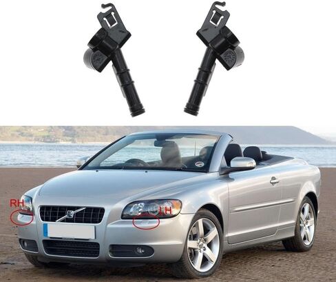 Front Bumper Headlight Washer Spray Nozzle Cylinder Jet Cover Cap for Volvo S40 C70 C30 V50 2007-2012 30698422 30698423(Black-lh) in Saudi Arabia