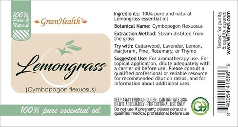 Lemongrass Oils Oil - 32 Oz Oz (946 ml) زجاجة الألومنيوم مع غطاء المكونات - 100 ٪ من الزيت الأساسي النقي - GreenHealth in Kuwait
