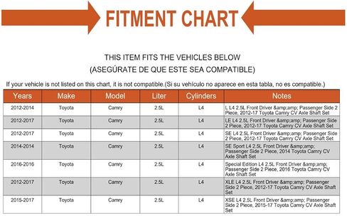 Replacement Front Complete CV Axle Shaft Assembly Pair Set for 2012-2017 Toyota Camry in Saudi Arabia